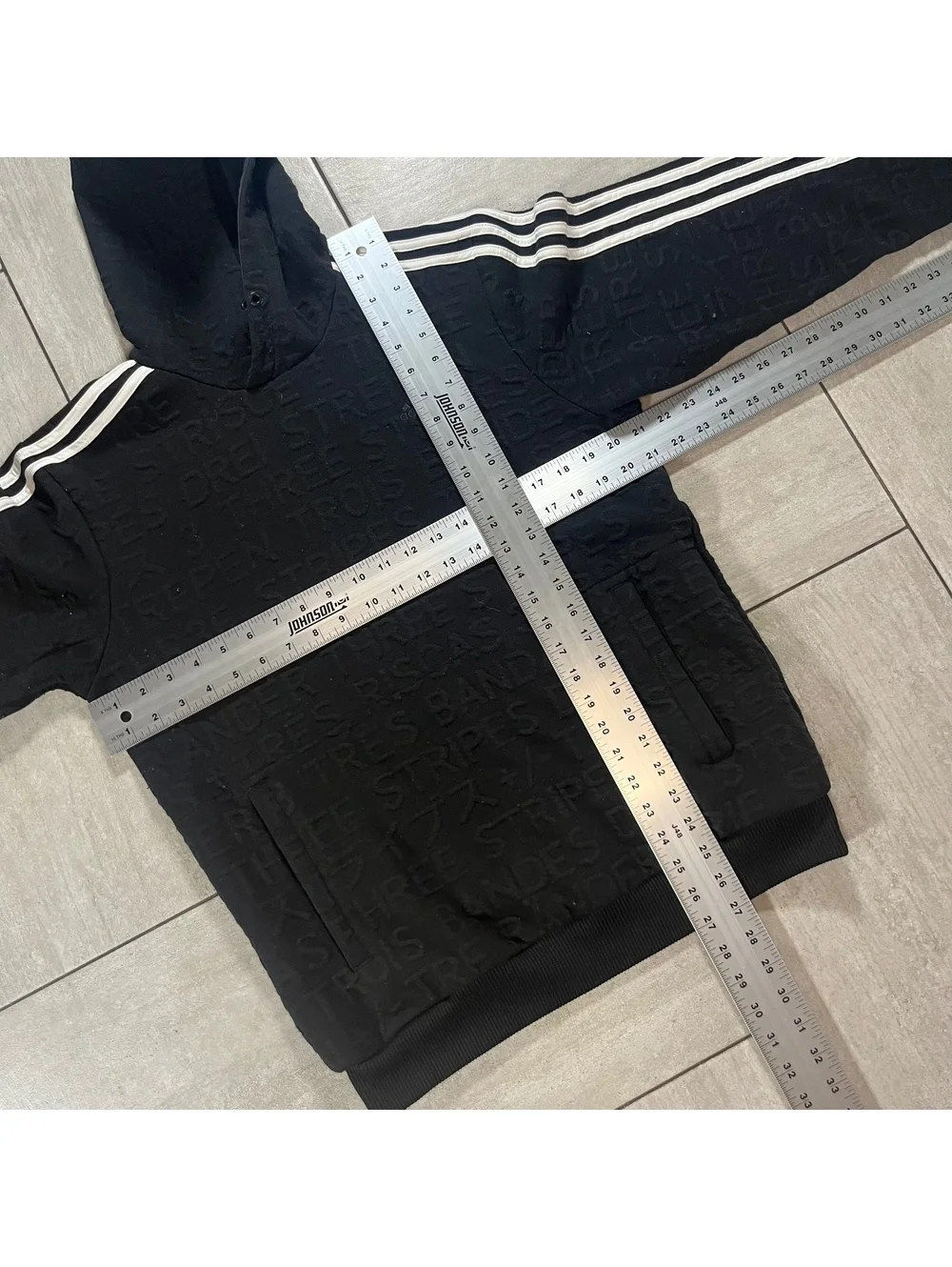 Adidas Black Embossed Three Stripes Hoodie Sweatshirt medium